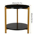 thumbnail image 2 of 2-Tier Faux Marble End Table, Modern Accent Round Side Table for Living Room Gold Frame Black, 2 of 10