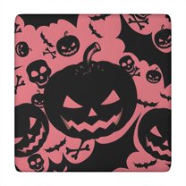 Halloween Pink Spooky Pumpkins and Bats Square Fitted Tablecloth with Elastic Edge,Square Table Cover,Washable Elastic Table Cover for Home Kitchen Party Decor 34"x34"