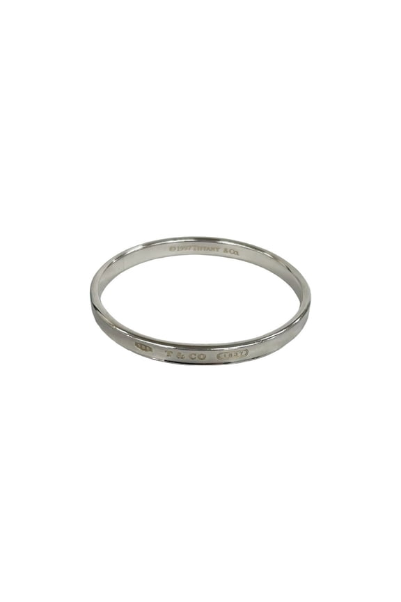 Pre-Owned TIFFANY&Co. Tiffany Logo Engraved Narrow Bangle, Sterling Silver 925 Bracelet,...