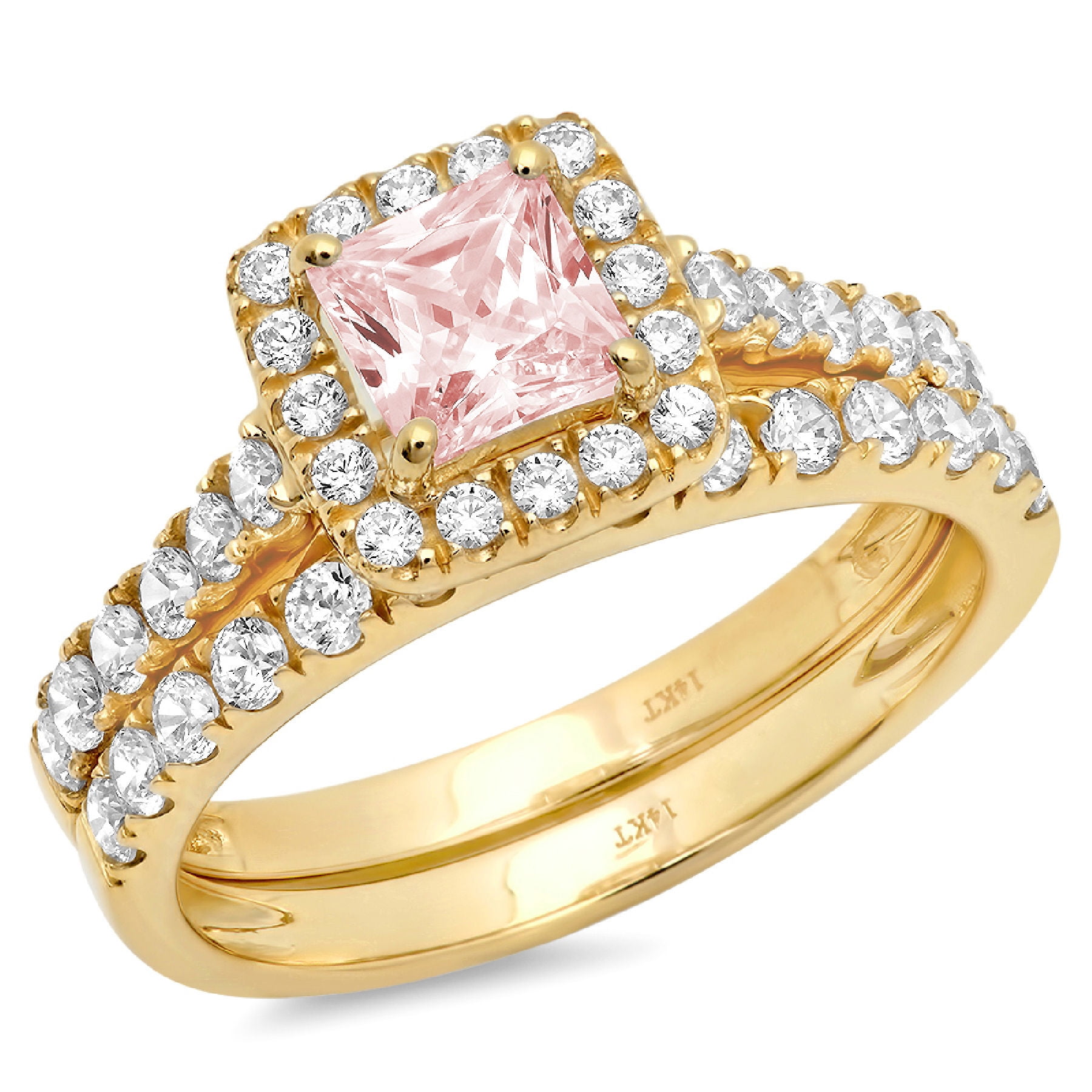 2.0 ct Princess Cut Pink Stone Wedding Bridal Promise Ring 14k Yellow Gold