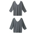 thumbnail image 2 of LAVA Womens Fashion Plus Size Tops V Neck 3/4 Sleeve T-shirts Button Down Shirts Blouses (Gray, 2XL), 2 of 7