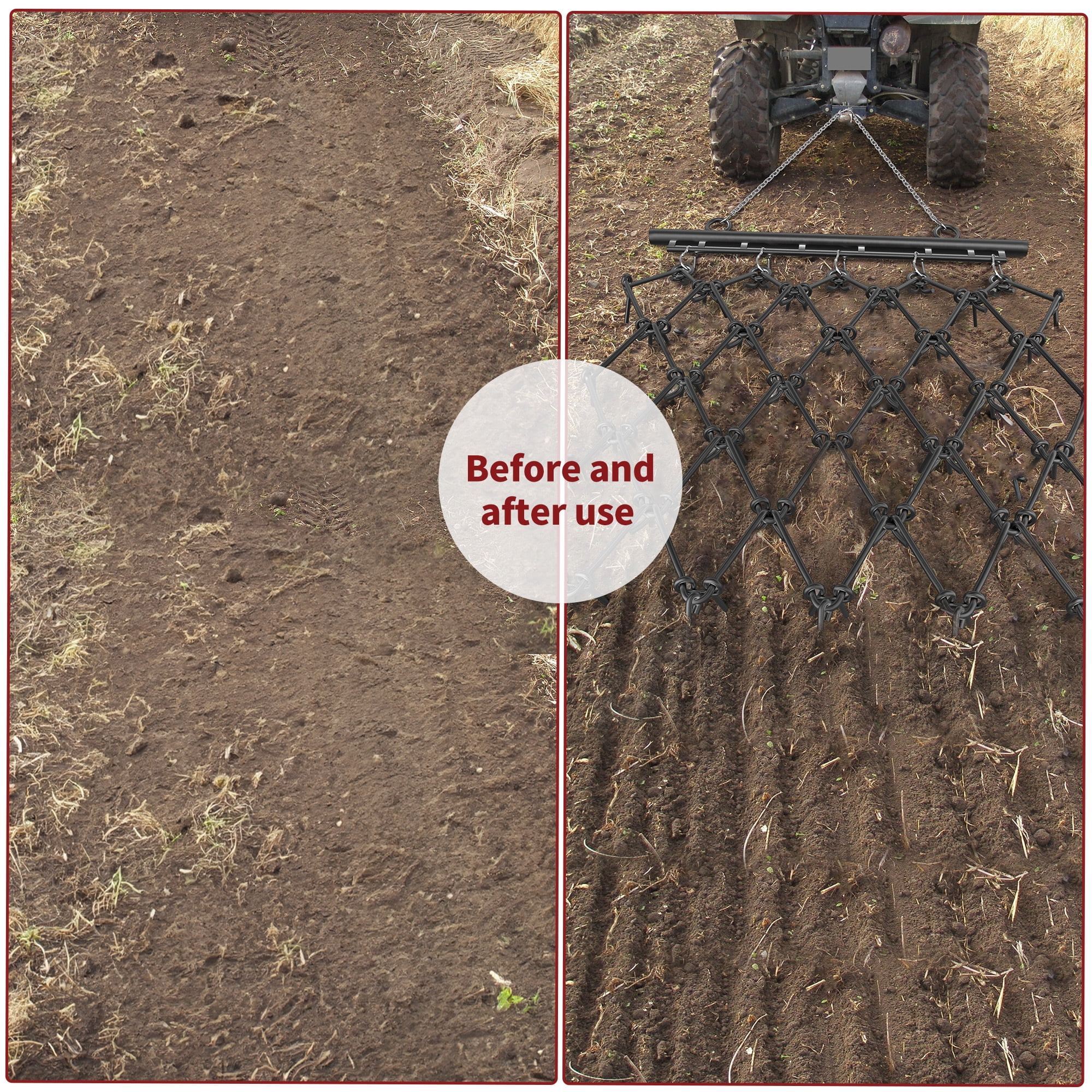 Uforic Chain Drag Harrow, 5'W x 4.5'L with 1/2'' Tines, ATV & UTV Lawn Tractor Ground Prep Attachment