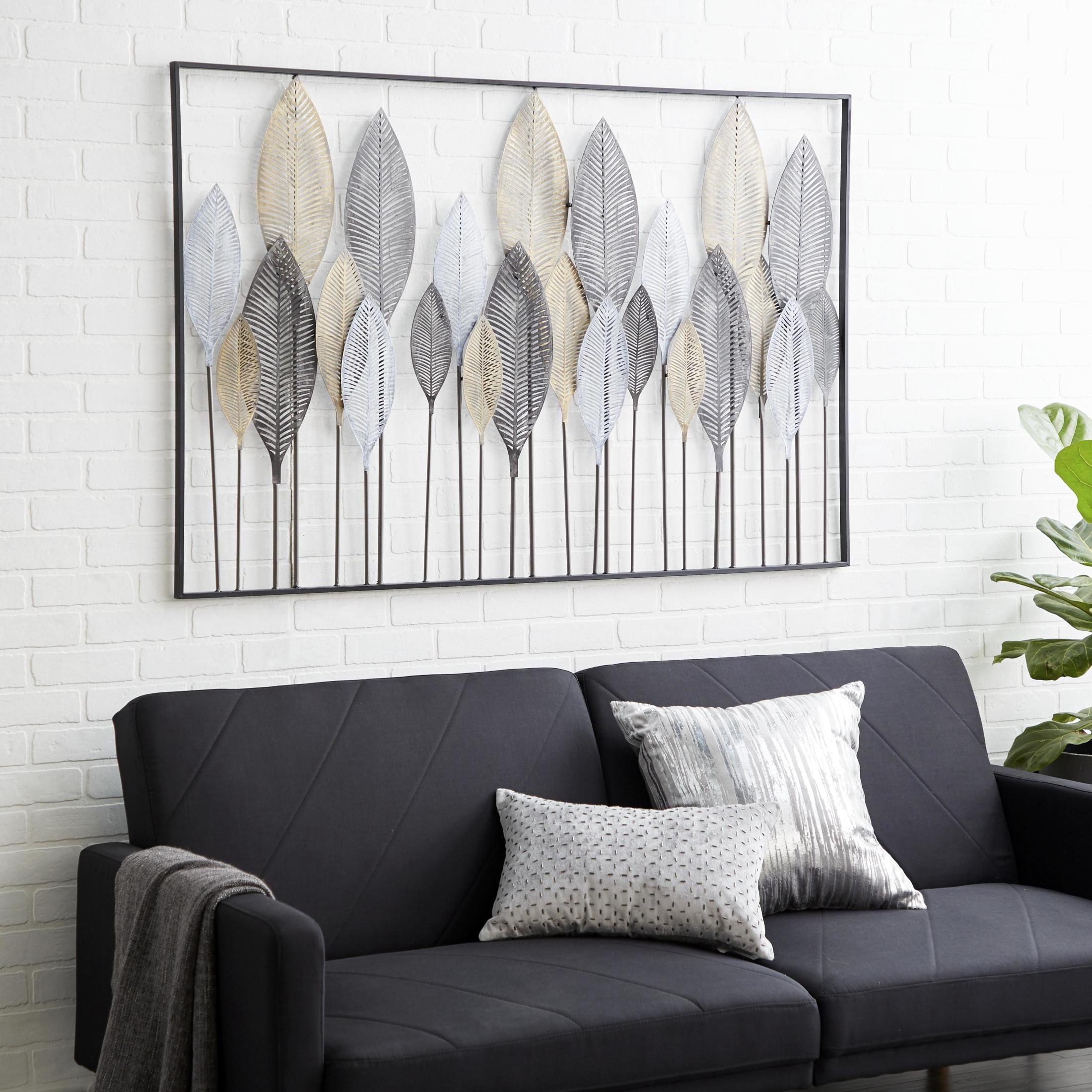 DecMode Bronze Metal Tall Cut-Out Leaf Wall Decor with Intricate Laser Cut Designs