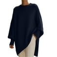 thumbnail image 3 of Women's Oversized Poncho Style Sweater, Elegant Dropped Shoulder Knit Top, Soft Luxurious Crewneck Pullover, Cozy Cape Like Design, Loose Fit Tunic, Fall Winter Comfort Wear Navy XXL, 3 of 8