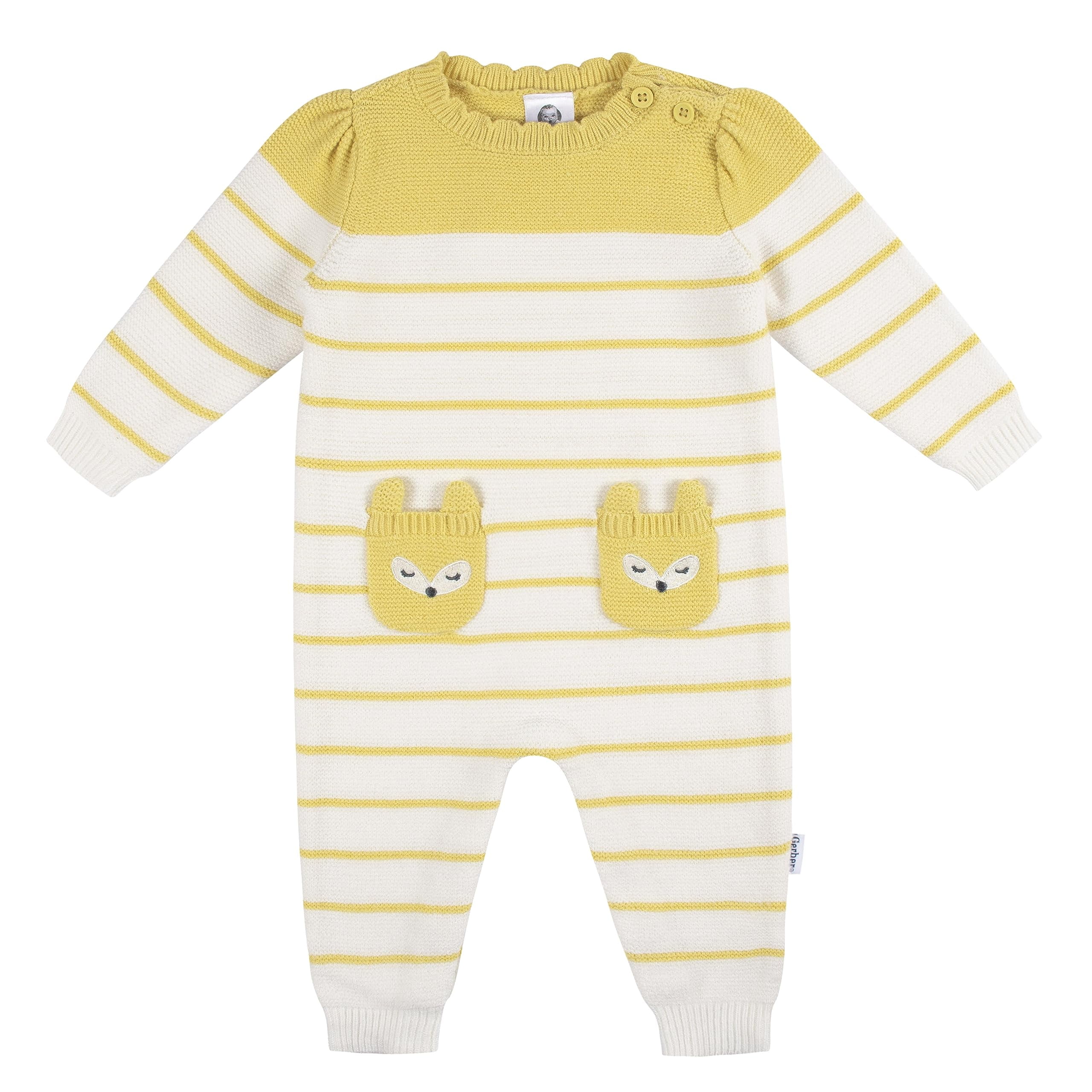 Gerber Baby Girls Knit Romper Jumpsuit, Size Newborn - 24 Months