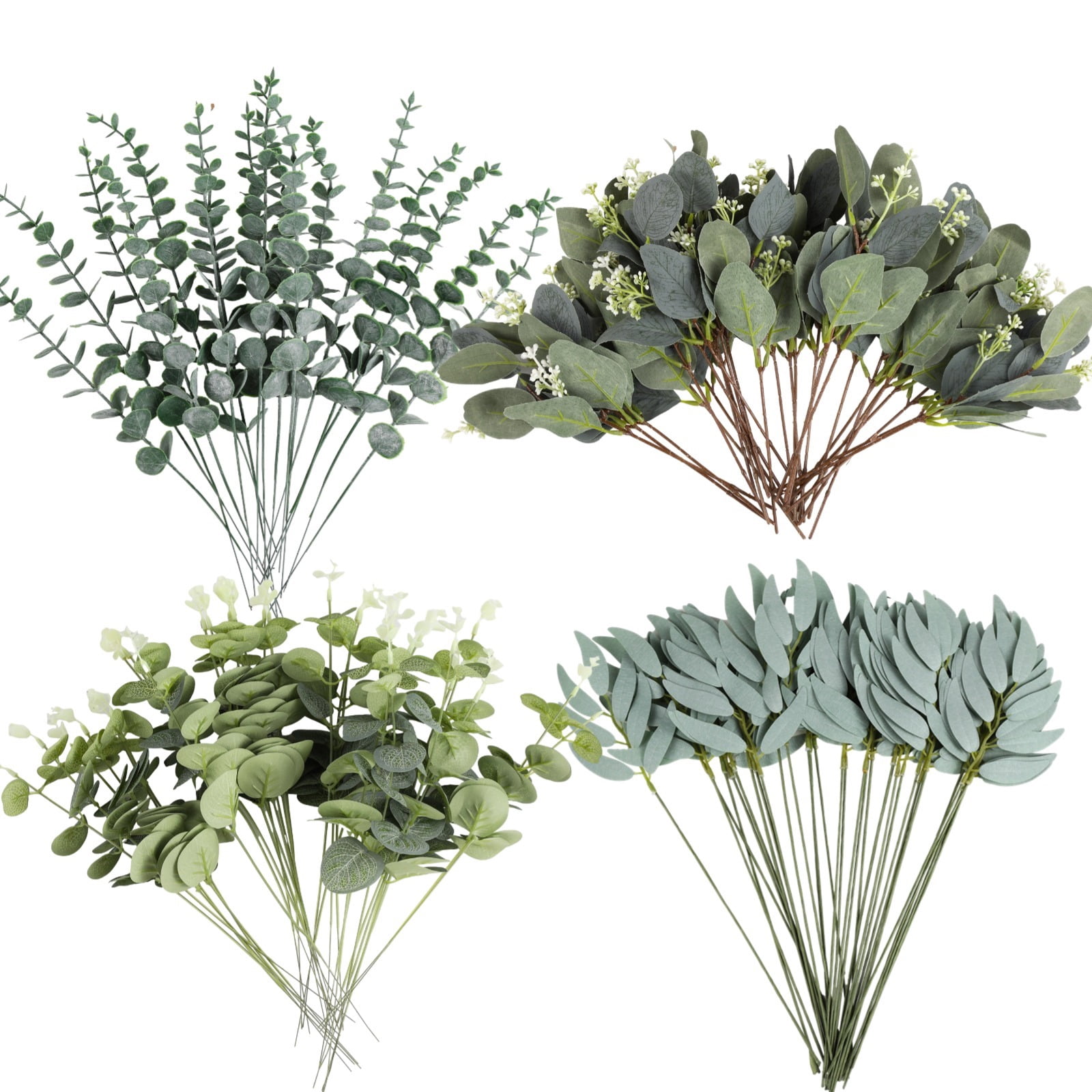 120PCS Eucalyptus Leaves Stems, 4 Kinds Mixed Artificial Greenery Stems, Fake Plants, Faux Greenery Branches, Eucalyptus Leaves Picks for DIY Bouquets, Floral Arrangement, Centerpiece