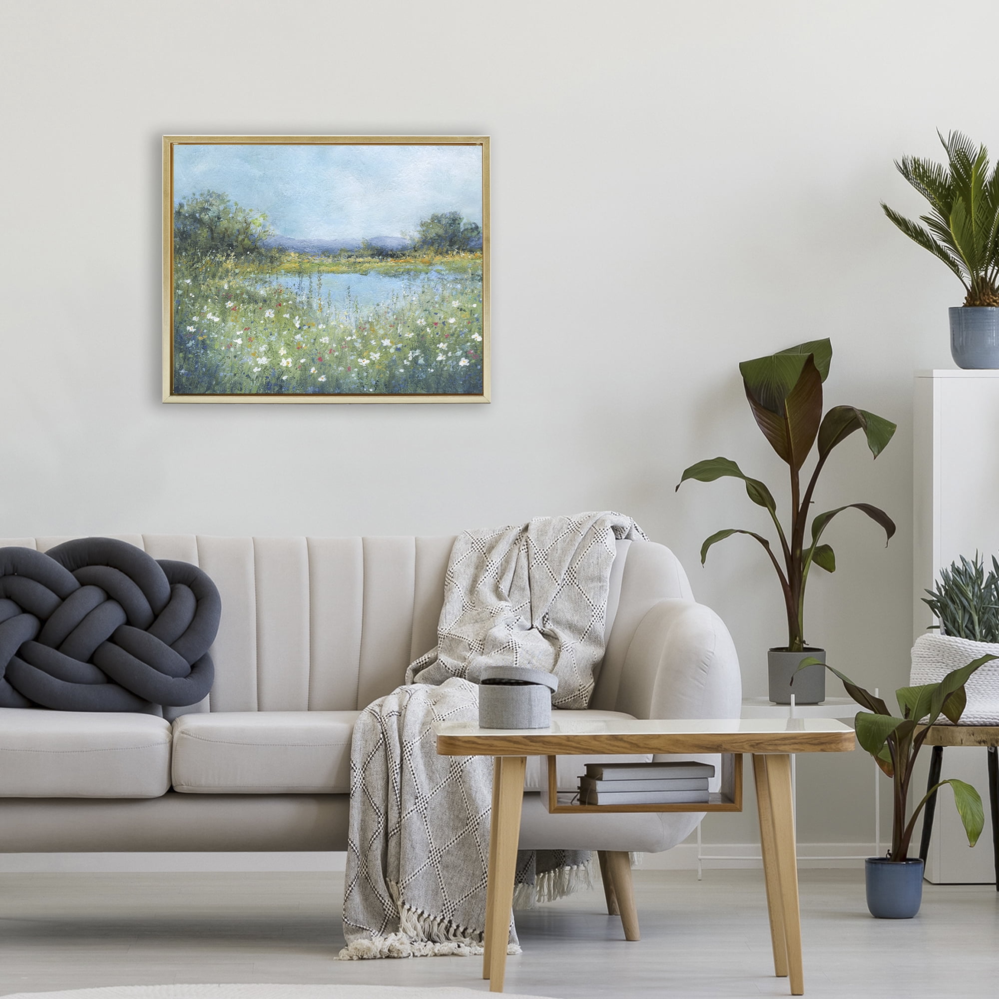 Stupell Industries Impressionist Meadow Surrounding Pond Gold Framed Floater Canvas Wall Art, design by Carol Robinson
