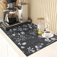 thumbnail image 5 of Coffee Mat for Countertops, Flower Botanical Grey Dish Drying Mat 2 Pcs for Kitchen Coffee Bar Accessories, Coffee Maker Espresso Machine Dish Rack Hide Stain Rubber Backed 12x19in, 5 of 6