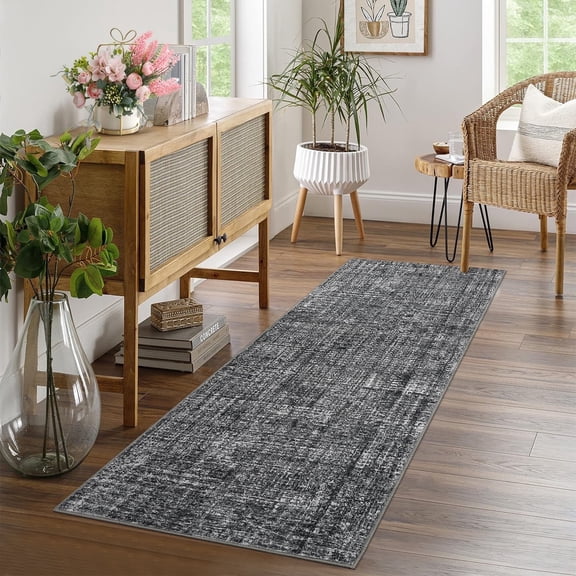 Geetinfly 2inx6in Solid Runner Rugs Washable Modern Accent Rugs Foldable Printed Indoor Rug Carpet Stain-Resistant SoFT Area Rugs Low Pile Floor Mat for Entryway Bedroom Hallway Kitchen Dark Gray