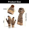 thumbnail image 3 of Gorro de punto con estampado de leopardo para invierno, bufanda larga y guantes para pantalla táctil, gorro grueso y cálido de tres piezas, 3 of 6