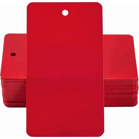 100Pcs Blank Red Plastic Tags Waterproof Shipping Tags FireBrick 5 x 9cm Rectangle Name Hang Identification Eyelet Wire Tag Labels for Identify Name ID Card Handbag Luggage Outdoor Tagging