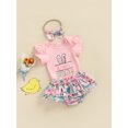 thumbnail image 3 of Xingqing Newborn Baby Girl My 1st Easter Outfit Short Ruffle Sleeve Rabbit Bodysuit Bunny Romper and Floral Shorts Set, 3 of 7