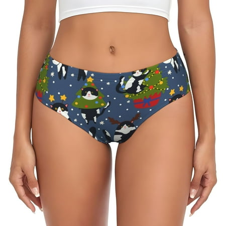 Naloa Festive Cats and Trees Womens No Show Cotton Underwear Mid-High Waisted Soft Ladies Panties Strech Breathable Briefs -4X-Large