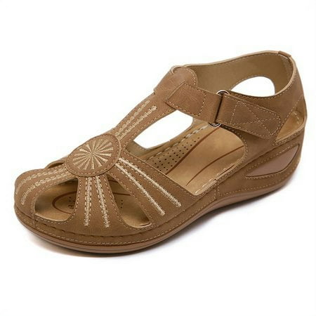 

Womens Hollow Closed Toe Sandals Summer Ankle Strap Wedge Shoes Vintage Platform Shoes Sandals