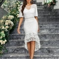 thumbnail image 2 of Umbreon White Wedding Guest Dresses for Women Short Sleeve Cre W Neck Pencil Skirt Dress Solid Color Lace Wrapped Skirt Formal Evening Gowns Beach Dress, 2 of 7