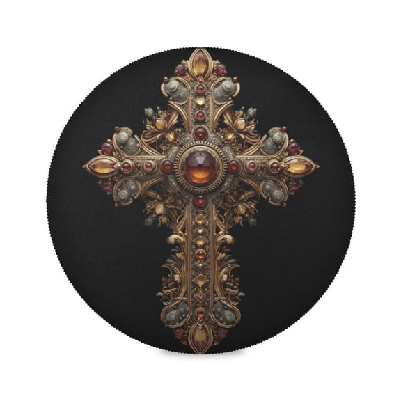 Round Placemat Heat Resistant & Wrinkle-Free Dining Table Decor Placemat For Home & Weddings Golden Cross