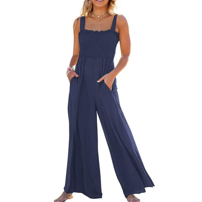 SELONE Plus Size Jumpsuits for Women Casual Summer Suspender Long Pant  Ladies Travel Comfortable 2023 Vacation Flowy Rompers Womens Jumpers and  Rompers Casual Fashion Solid Color with Pockets Red XXL 