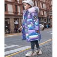 thumbnail image 2 of Niños Niñas Abrigos Chaquetas brillantes Invierno Grueso Nieve Abajo A mitad del muslo Acolchado Piel cálida Con capucha-, 2 of 5