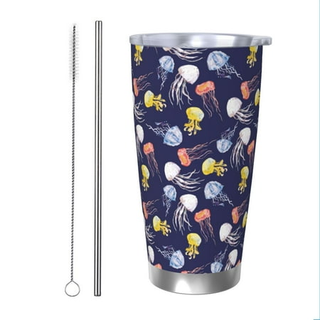 

Salouo Colorful Jellyfish Print 20oz Tumbler with Lid Stainless Steel Vacuum Insulated Tumbler Durable Insulated Coffee Mug Thermal Cup with Splash Proof Sliding Lid-Straw Two-piece Set