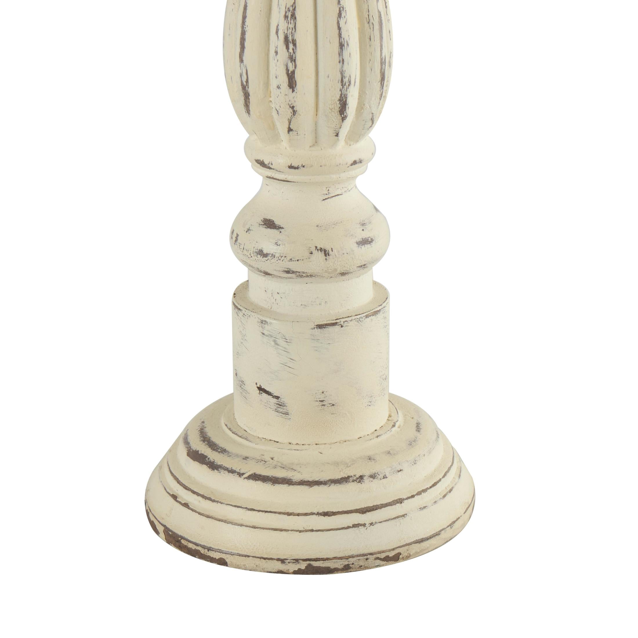 DecMode 3 Candle White Mango Wood Tall Distressed Turned Candle Holder, Set of 3