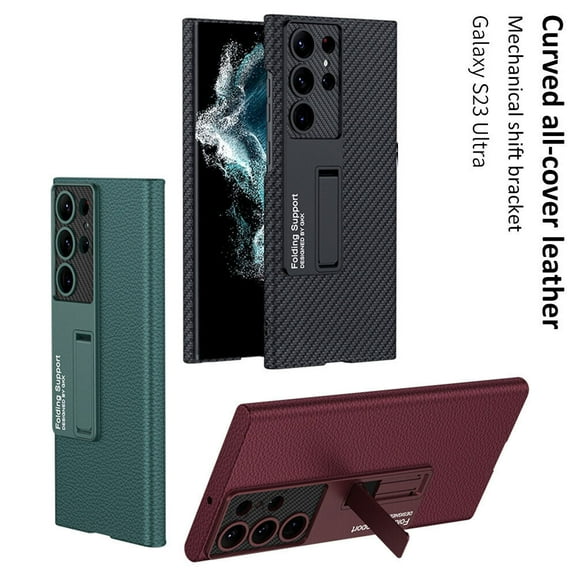 For Samsung Galaxy S23 Ultra/S23 /S23 Case Cover, Shockproof Luxury Curved Lather Slim Cover With KickStand