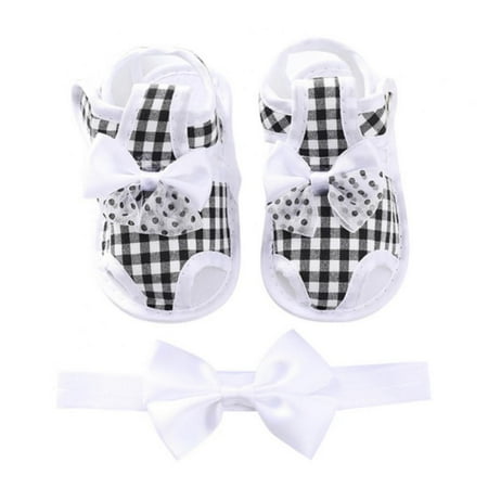 

Infant Baby Girl Princess Bowknot Soft Sole Cloth Crib Lace Shoes Sneaker with Headband