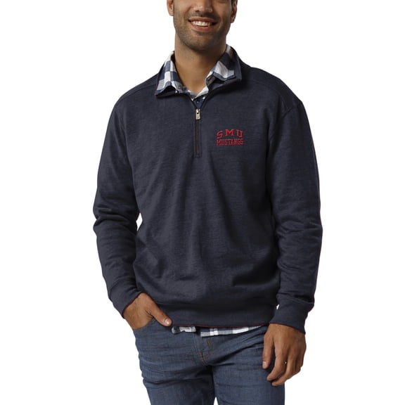 Men's League Collegiate Wear Heathered Navy SMU Mustangs Heritage Quarter-Zip Pullover Jacket