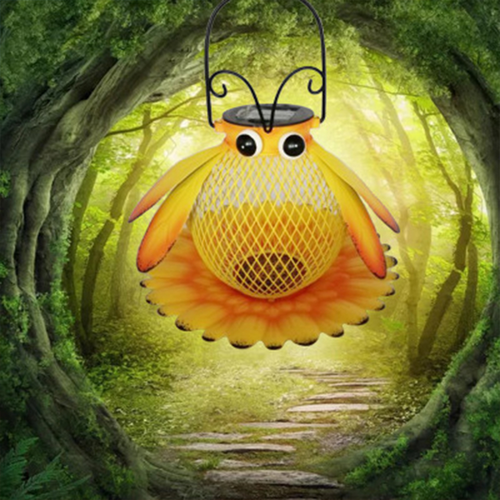 Solar Birds Feeder LED Hanging Light Bee Shaped Food Stroage Tools