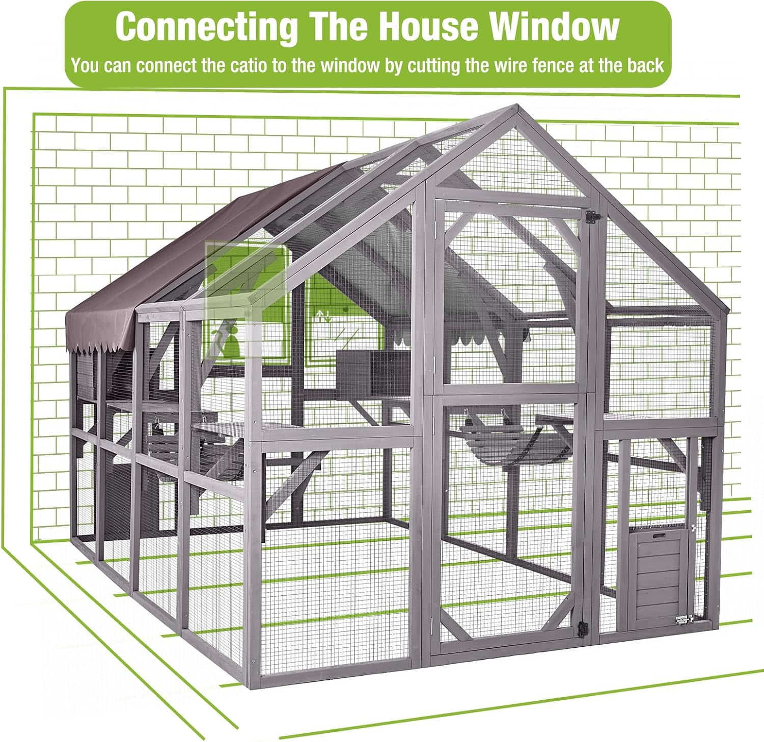 ZephyPaws 111 in Large Catio Outdoor Cat Enclosures,Wooden Cat House with Rest Houses,Platforms,Bridge and Waterproof UV Cover,Gray