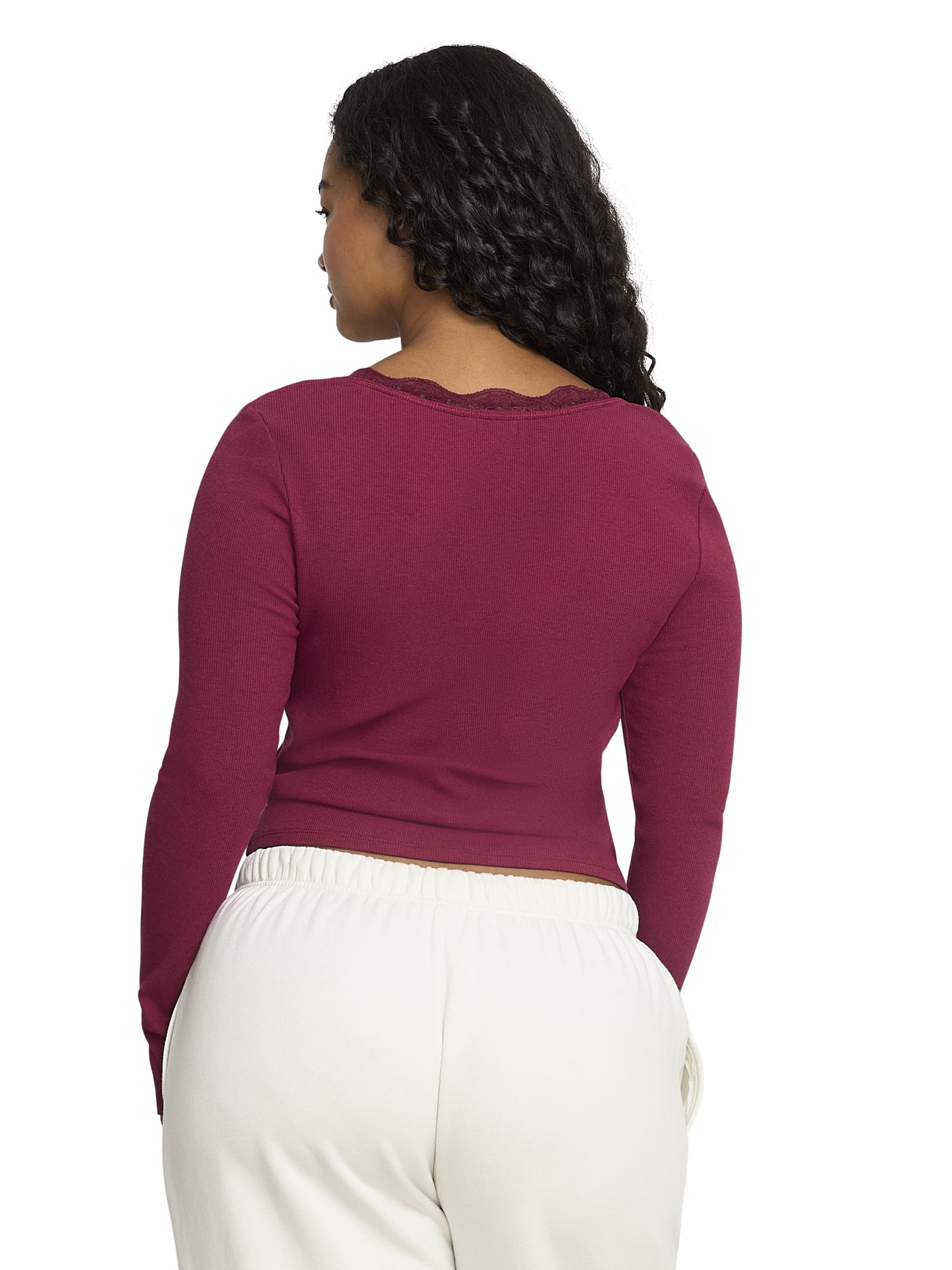 Mills by Millie Bobby Brown Women's Cut and Sew Henley Long Sleeve Top, Sizes XXS-XXXL