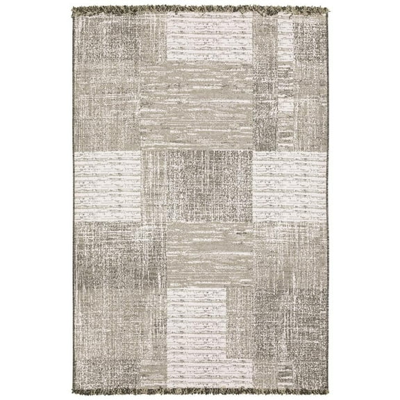 Oriental Weavers Gillian Indoor/Outdoor Rug - 081V4 - 6'7" x 9'2" - in Beige/ Black - Classic Casual Style, Water, Stain and Fade Resistant, Hose Clean, Patio, Outdoor Living Area Rug