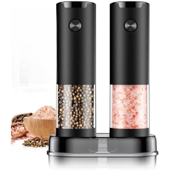Electric Salt and Pepper Grinder Set Automatic Battery Pepper Mill Shakers Adjustable Coarseness Upgraded Larger Capacity with Led Home and Kitchen Appliances Birthday Gifts for Women Mom Black/Black