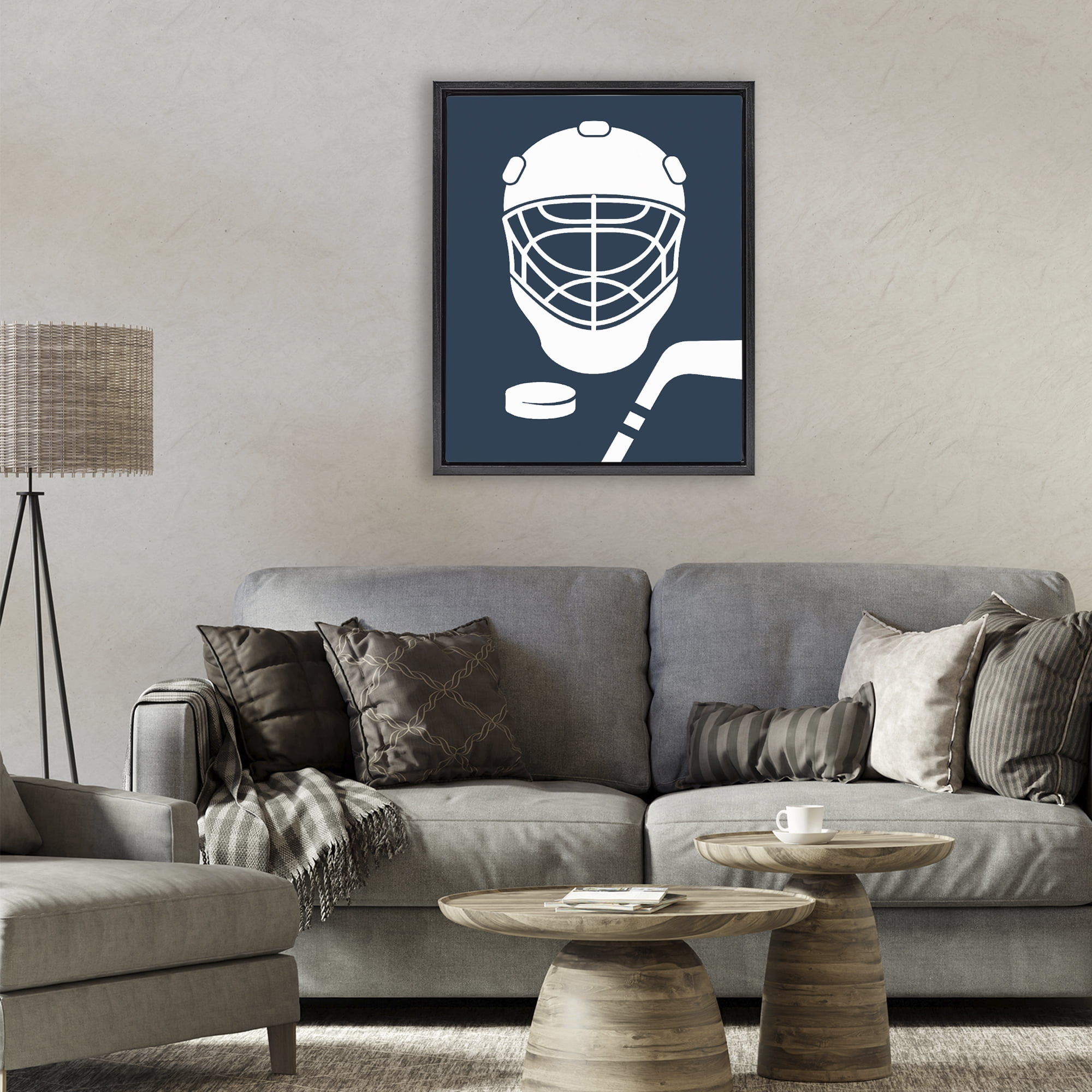 Stupell Industries Hockey Mask Blue & White Black Framed Floater Canvas Wall Art, design by Melody Hogan