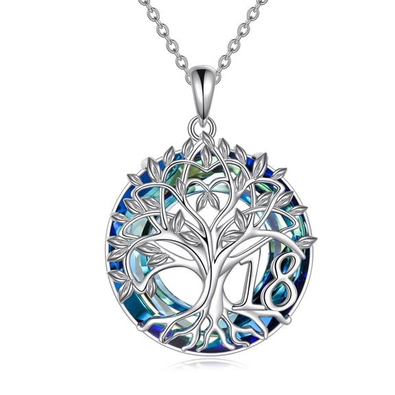 18th Birthday Gifts for Women Sterling Silver Tree of Life Necklace with Blue Artificial Crystal Graduation Christmas Jewellery