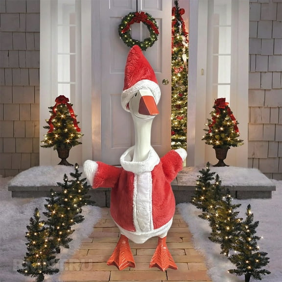 Christmas Goose Outfits, Cute Goose Statue Clothes and Hat Set for Yard Lawn Garden Porch Decoration, Festive Outdoor Goose Costume for Christmas Holiday Decor and Gift