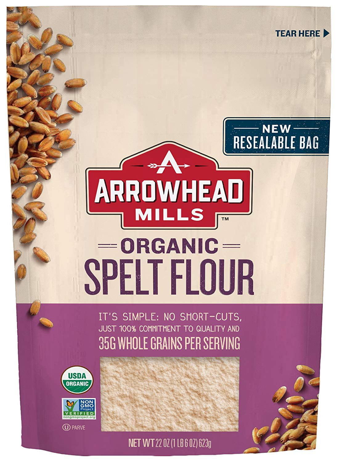 Arrowhead Mills Organic Spelt Flour, 22 oz. Bag (Pack of 6)