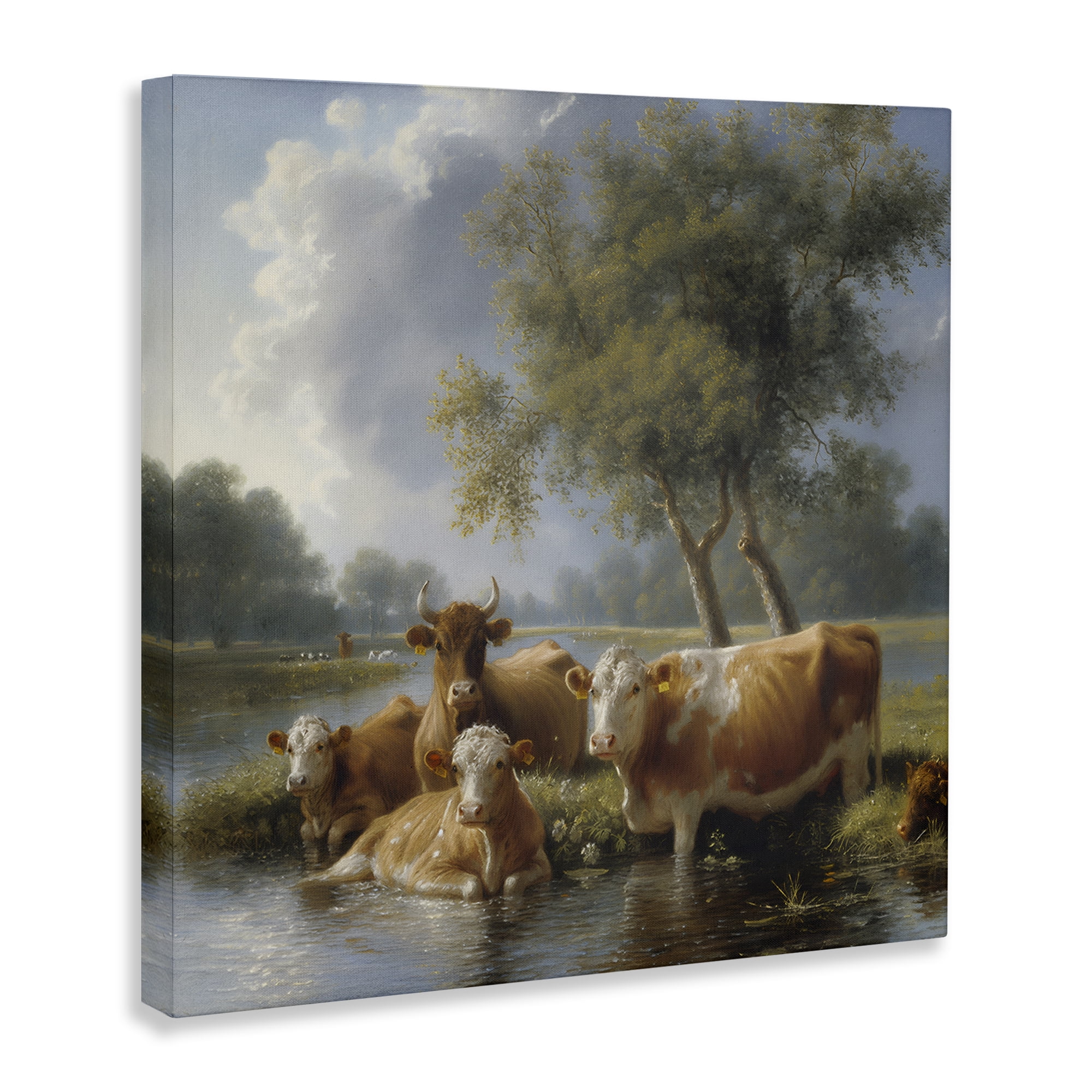 Stupell Industries Cow Family Charming Scene Animals Painting Wrapped Canvas Art Print Wall Art, 36 x 36