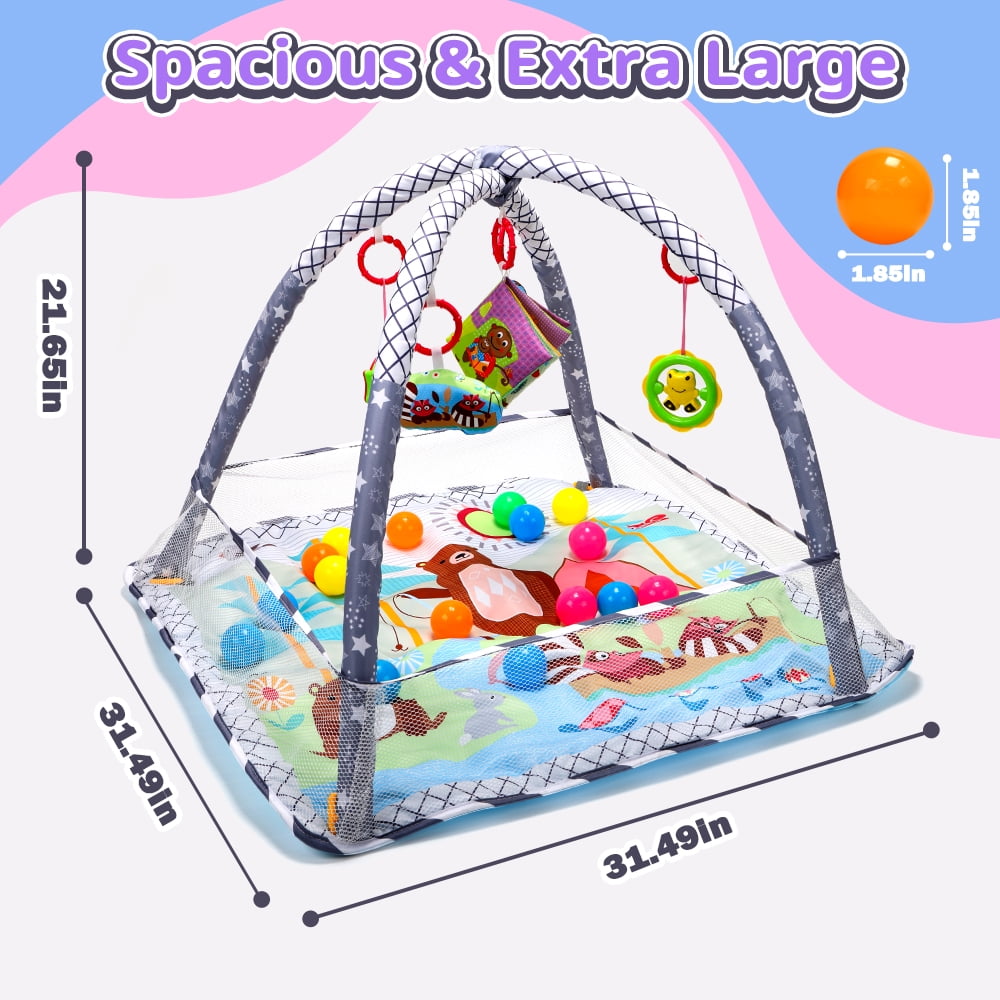 JoyStone 4 IN 1 Baby Activity Play Mat with 20 Balls, 5 Detachable Sound Toys, Baby Sensory Mat for for Toddler Infant 0-12 Months, Newborn Gift for Boys and Girls