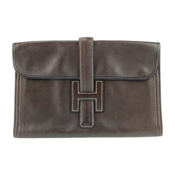 Pre-Owned HERMES Jige PM clutch bag - dark brown leather men's and women's second... (Good)