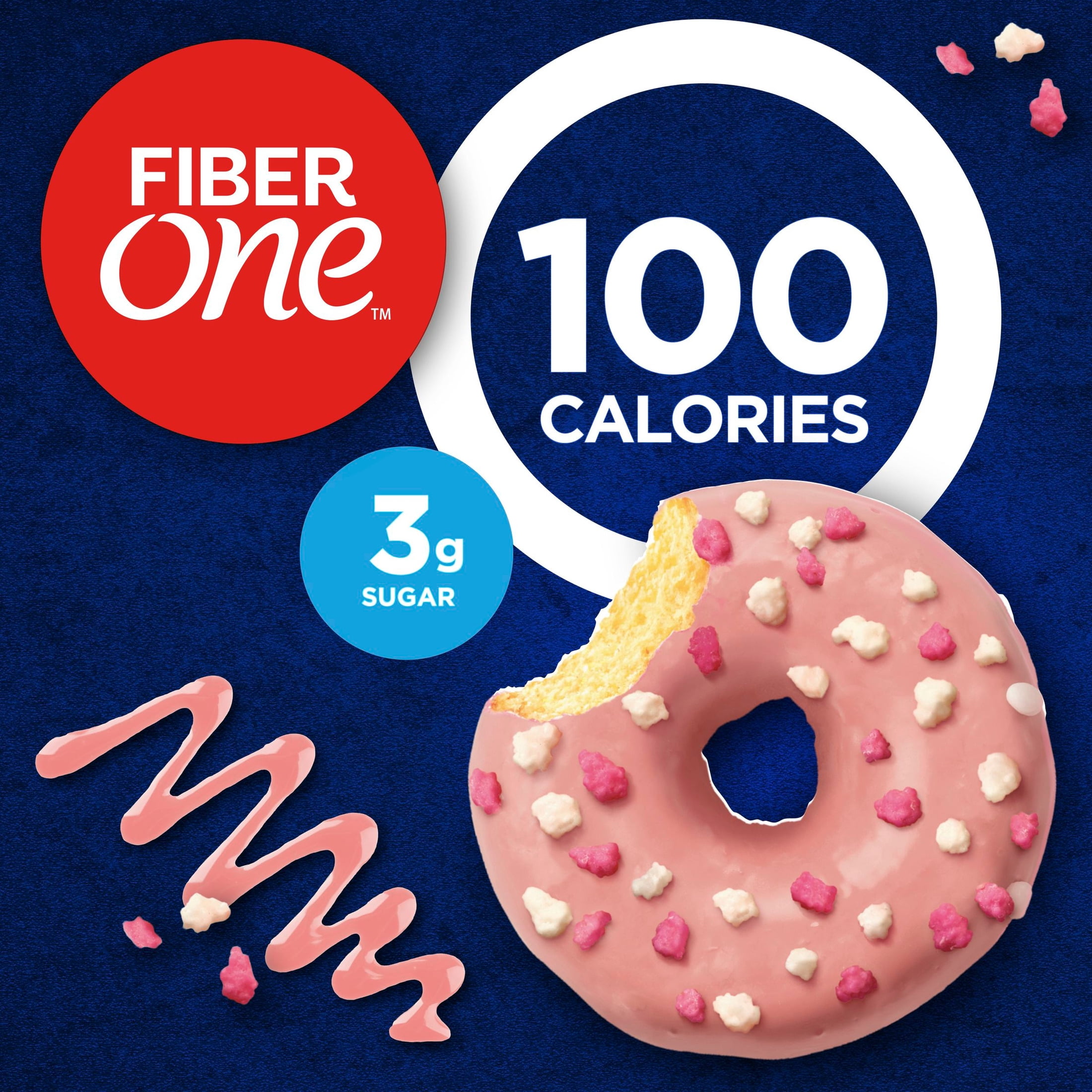 (4 pack) Fiber One 100 Calorie Donuts, Strawberries and Creme, 3g Sugar, 4 Count, 3.28 oz