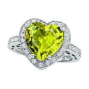 Star K Large 10mm Heart Shape Simulated Peridot Wedding Ring in Sterling Silver Size 5