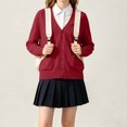 thumbnail image 2 of BXJX Girls Knit Cardigan Sweaters, Button Down School Uniform Cotton Long Sleeve Casual Cardigans with Pockets Wine Size 14-15 T, 2 of 6