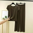 thumbnail image 2 of Women Long Pajama Sets - Ladies Summer V-Neck Short Sleeve Tshirt and Tie Waist Wide Leg Pants Sets Casual 2 Piece Soft Comfy Pjs Sleepwear Outfits ，Ot-1，Green-a，XL, 2 of 3