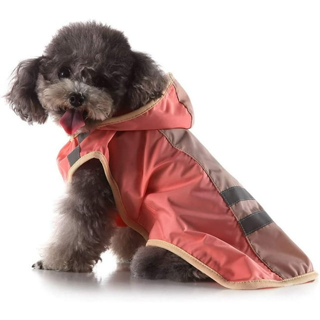 Dog Reflective Raincoat with Hood Harness Hole, Waterproof Slicker Poncho for Small Medium Dogs and Puppies, M, Pink