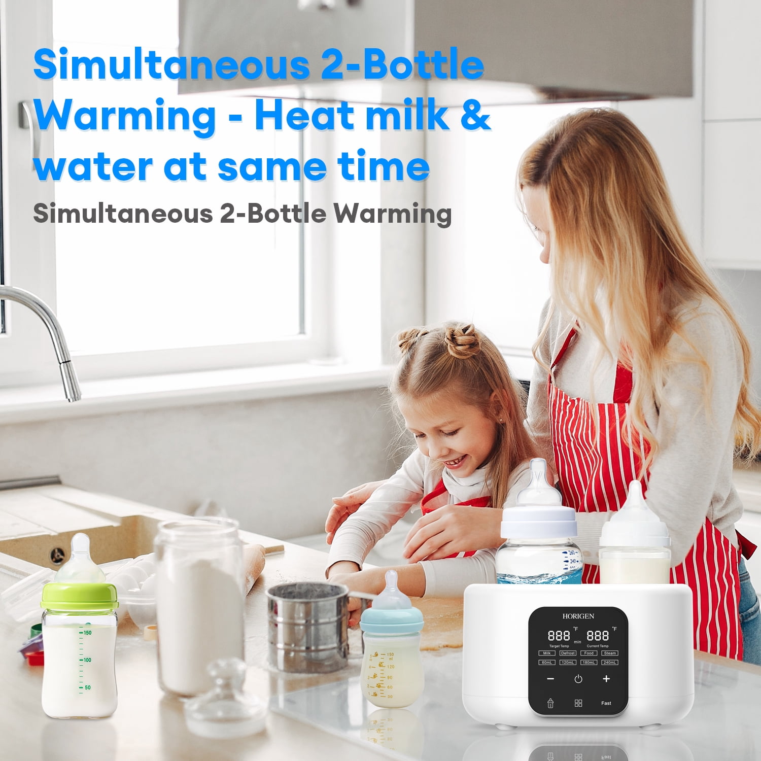 Horigen Electric Baby Bottle Warmer & Sterilizer with Smart Touch, Dual Function, White