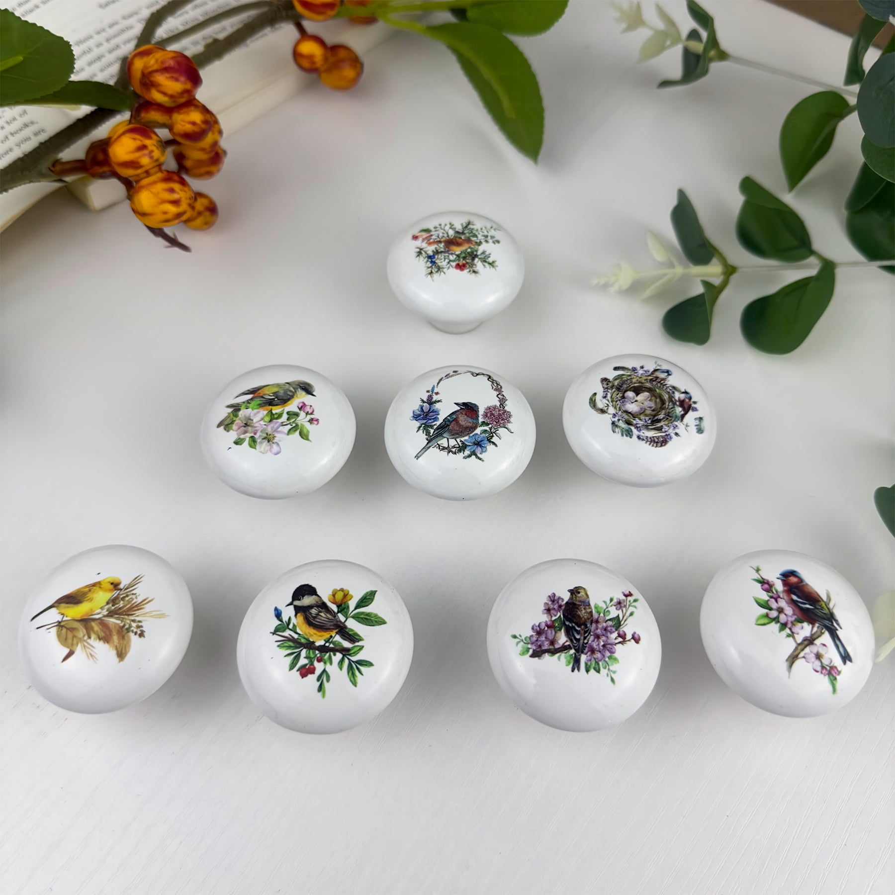 Jamjam 8 Pack 1.5"Flower Ceramic Cabinet Knob Unique Vintage Kitchen Door Dresser Drawer Pulls