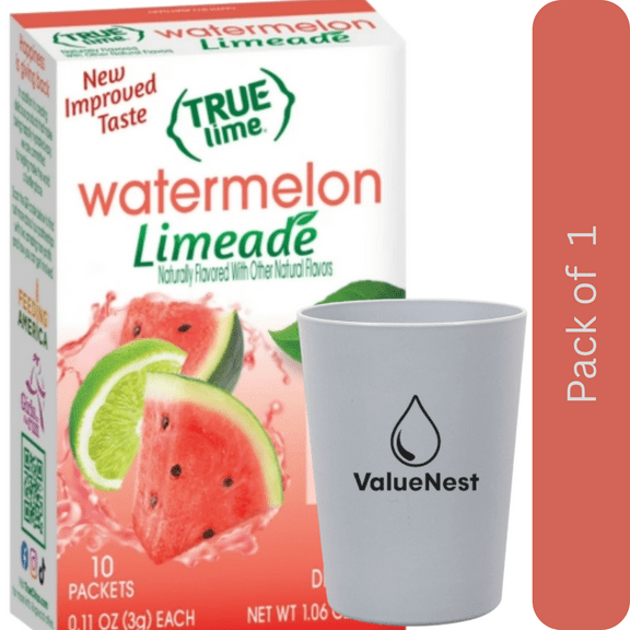True Lime Watermelon Limeade Drink Mix Powder 1.06 oz, 10 Count Box with Glass by Value Nest