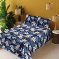 thumbnail image 2 of Ambesonne Tropical Fitted & Flat Sheet with Sham 3 Pcs Set, Aloha Hibiscus Flowers, Twin, Dark Lavender Coral White, 2 of 5