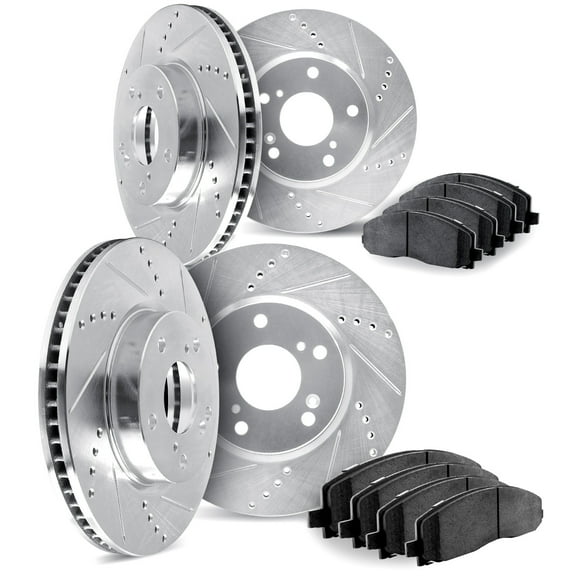 Dynamic Friction Company Front and Rear Brake Rotors Drilled and Slotted Silver with 5000 Advanced Brake Pads - 7504-07010