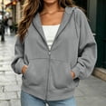 thumbnail image 2 of Qiopertar Hoodies for Women Zip Up Fleece Hoodie Long Sleeve Casual Oversized Sweatshirt Solid Color Drawstring Kangaroo Pocket Fall Winter Spring Tops Gray L, 2 of 7